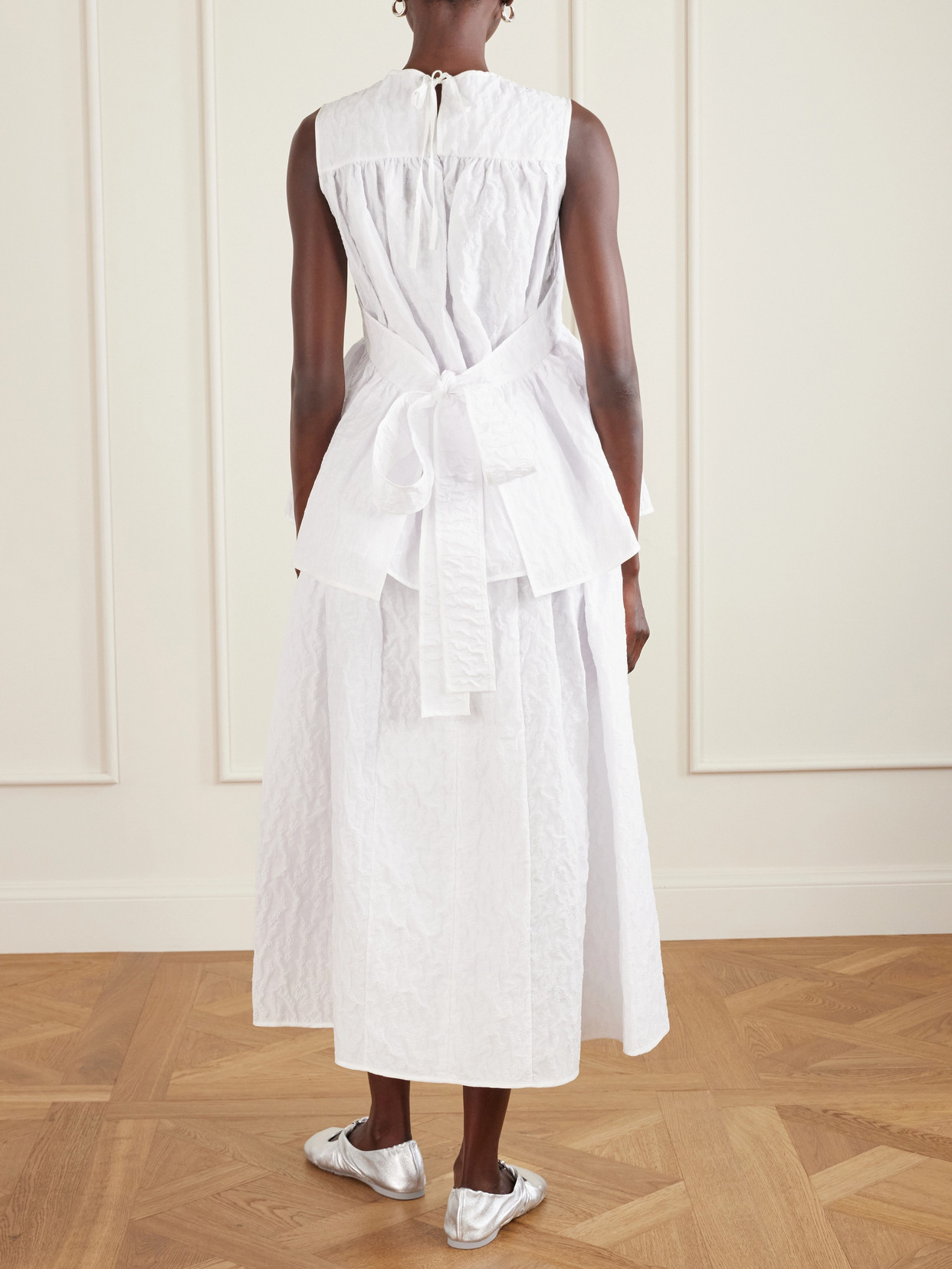 Margueritte Embroidered Cotton-Blend Cloqué Peplum Top