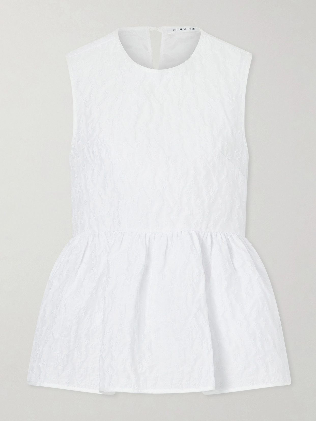 Cecilie Bahnsen Margueritte Embroidered Cotton-blend Cloqué Peplum Top In White