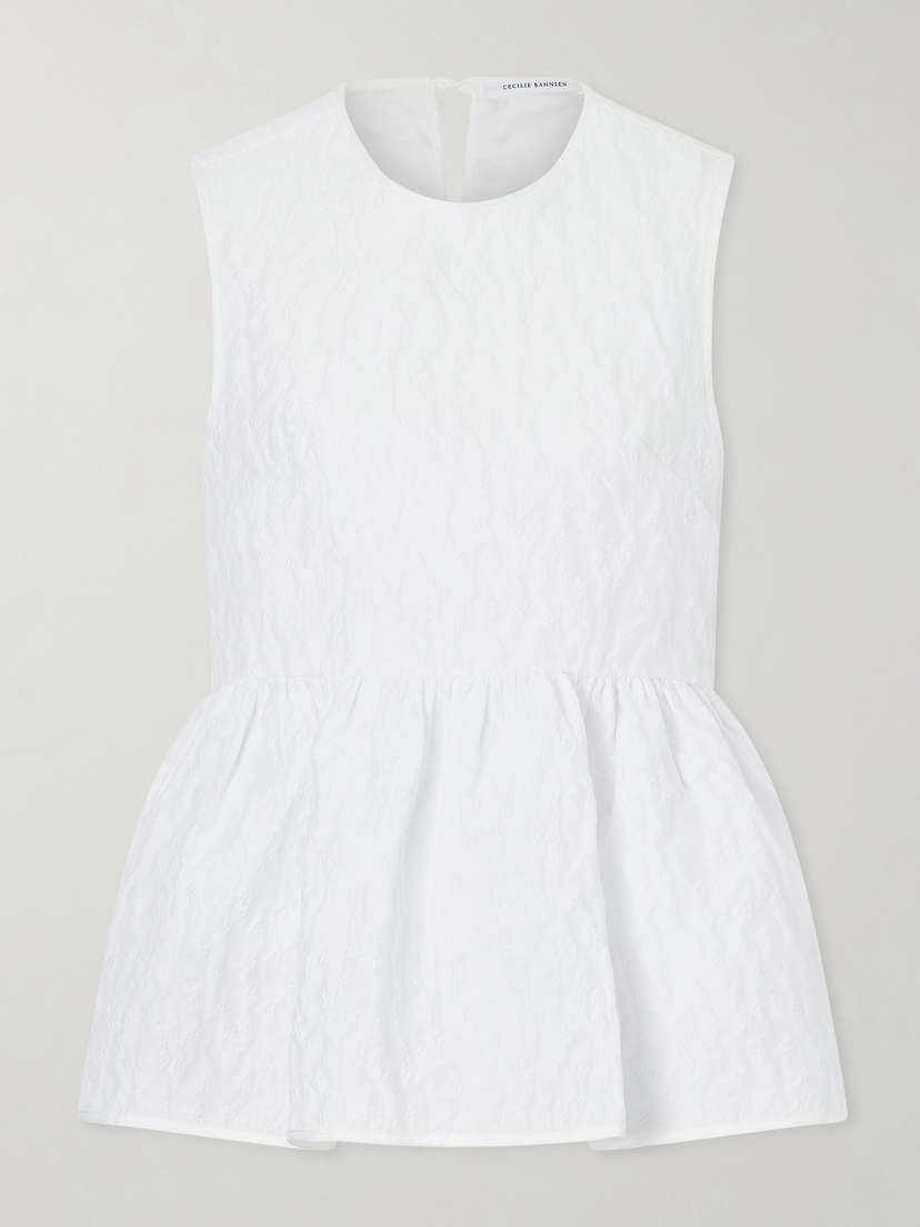 Cecilie Bahnsen Margueritte Embroidered Cotton-blend Cloqué Peplum Top