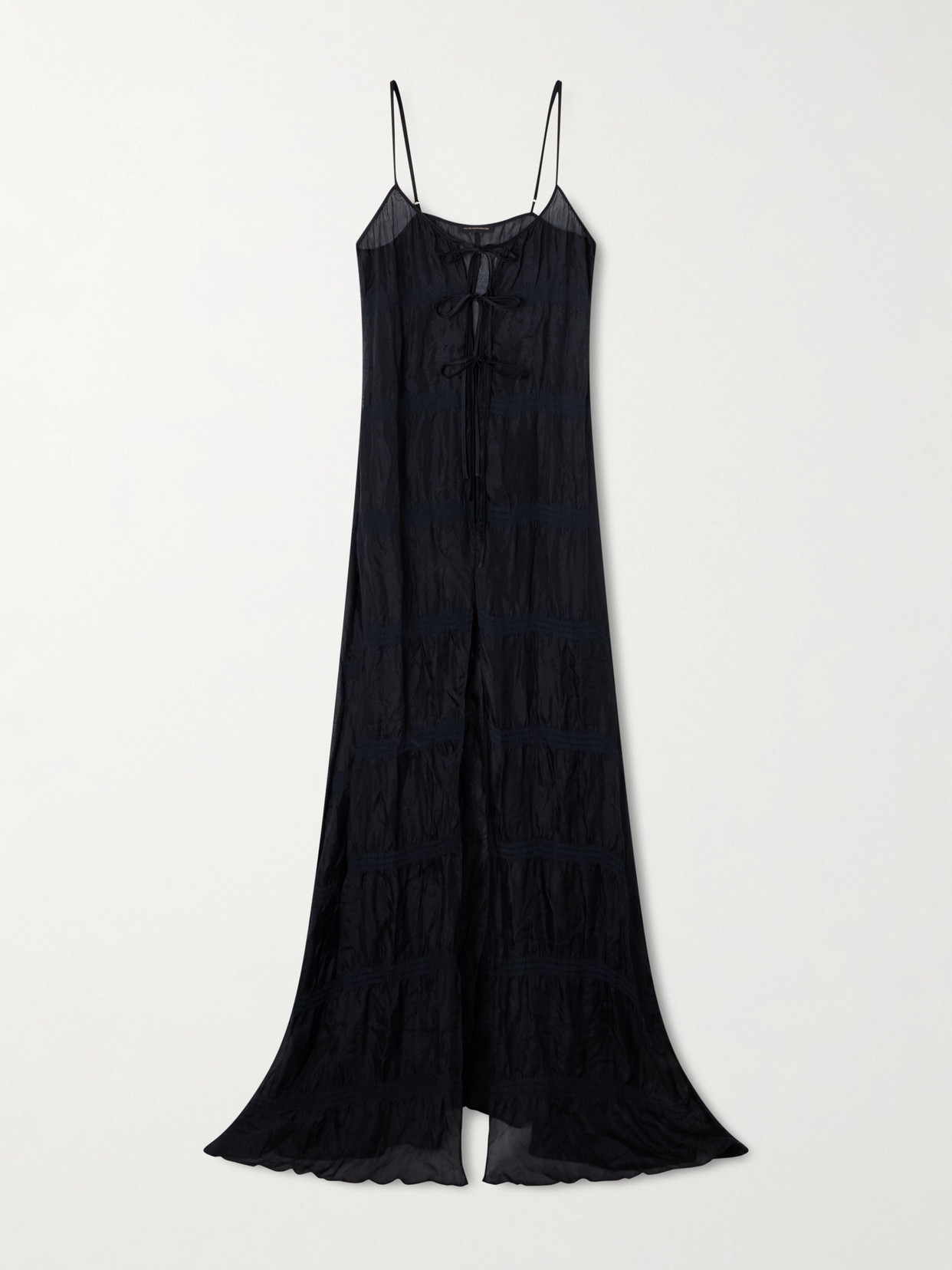 Kiki De Montparnasse Smocked Silk-blend Maxi Dress In Black