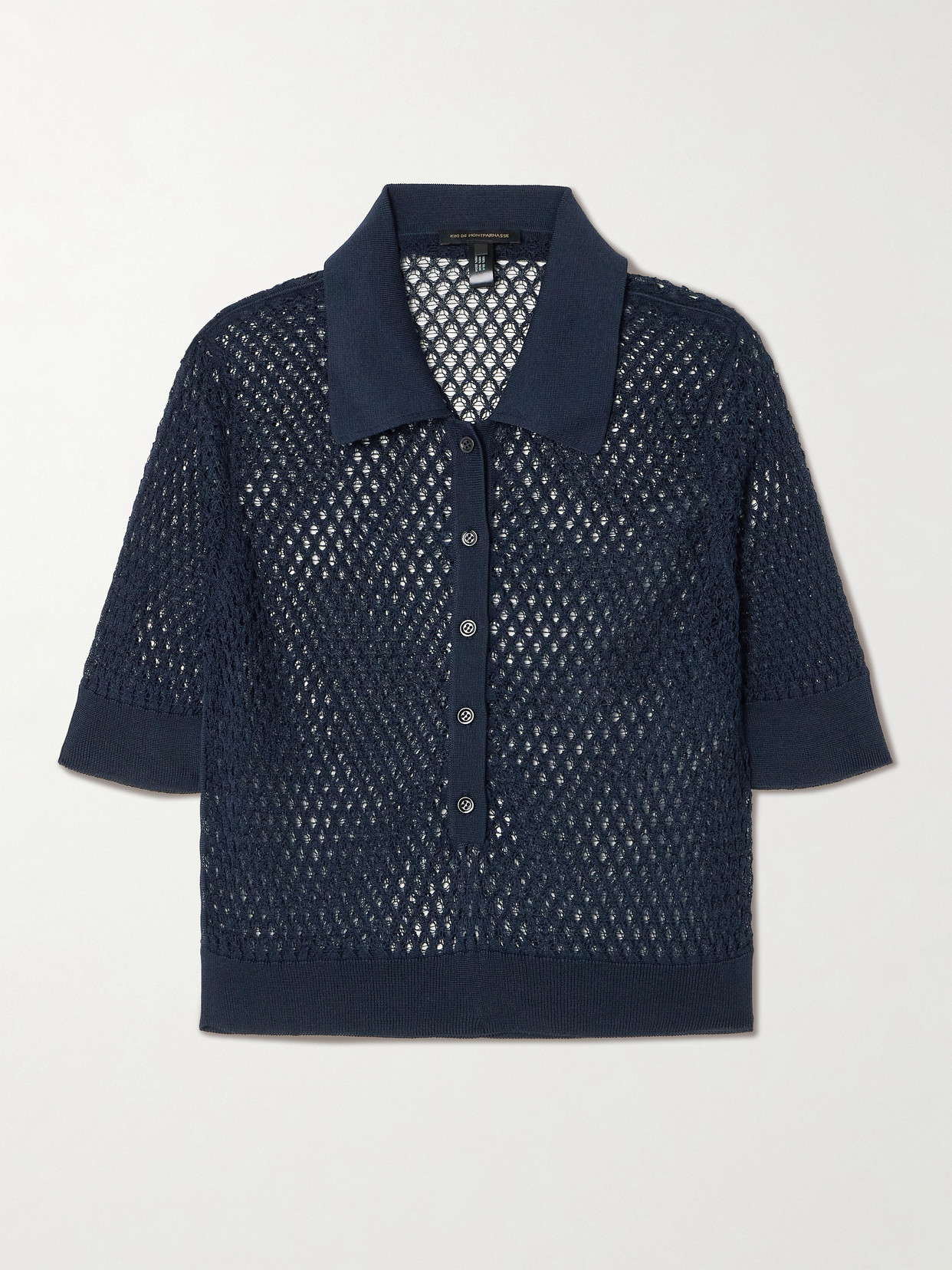 Kiki De Montparnasse Crocheted Silk Polo Shirt In Blue
