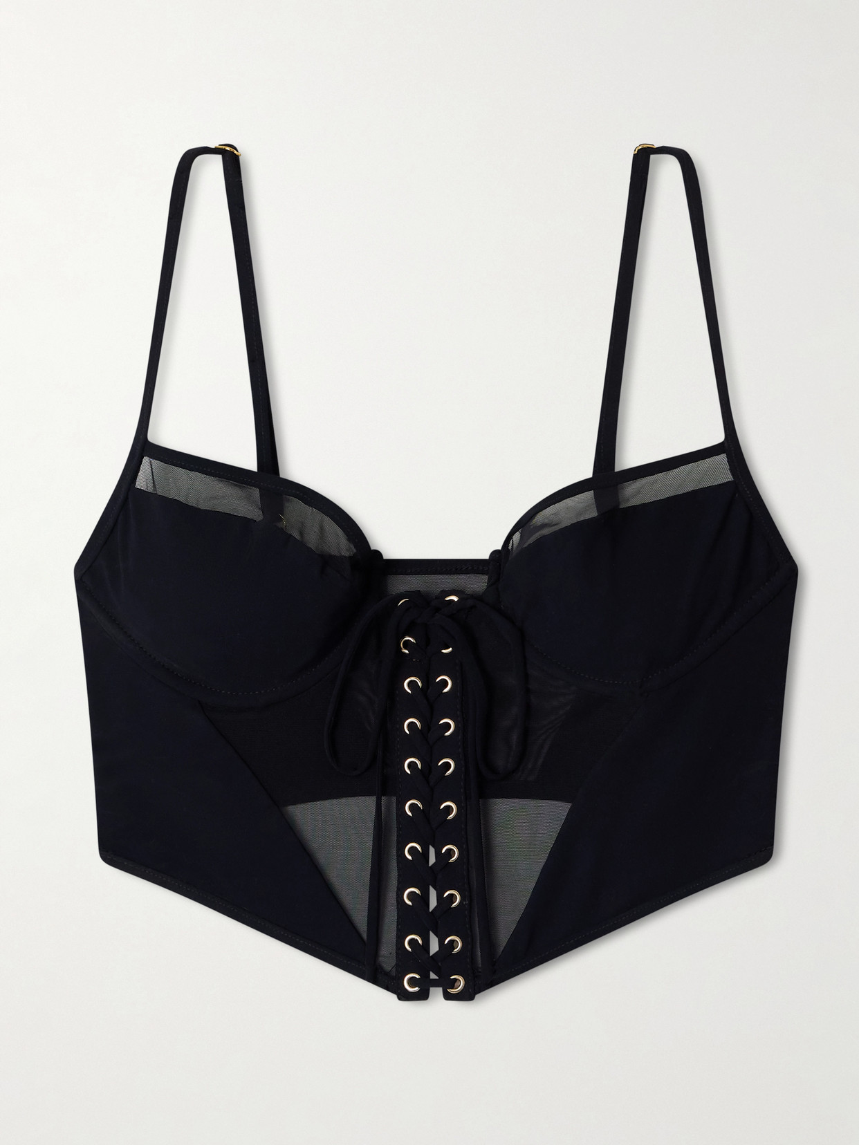 Kiki De Montparnasse Peep Tulle-trimmed Corset Bikini Top In Black
