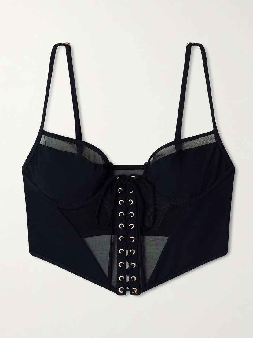 Kiki de Montparnasse Peep Tulle-trimmed Corset Bikini Top