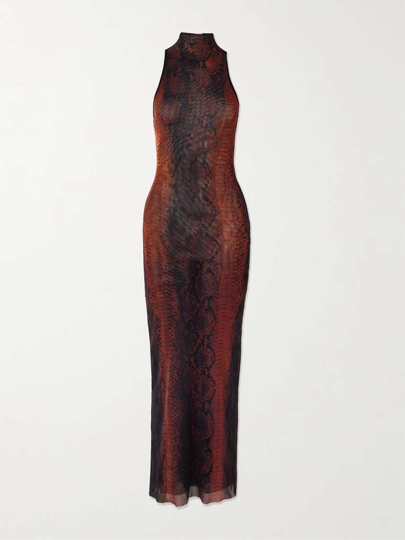 Jean Paul Gaultier Snake-print Mesh Midi Dress