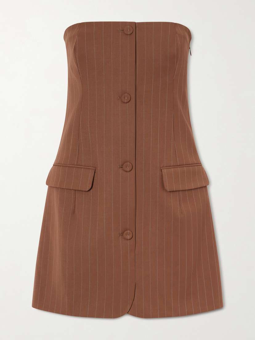 Jean Paul Gaultier Strapless Pinstriped Wool-blend Twill Mini Dress