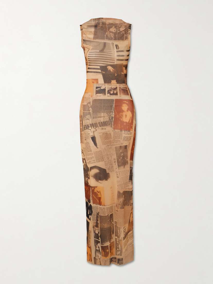 Jean Paul Gaultier Journal Open-back Printed Mesh Maxi Dress