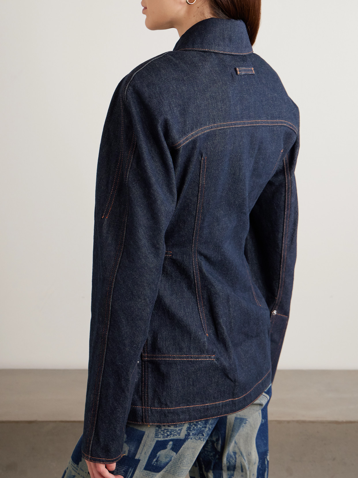 Paneled Topstitched Denim Jacket