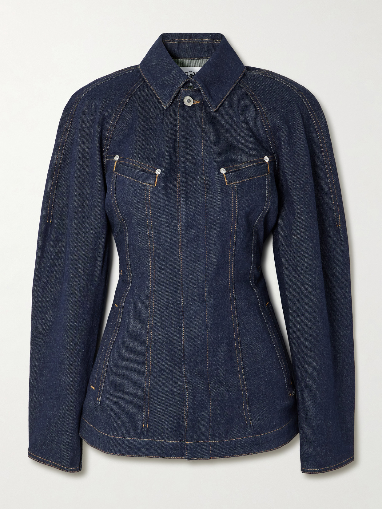 Jean Paul Gaultier Paneled Topstitched Denim Jacket In Blue
