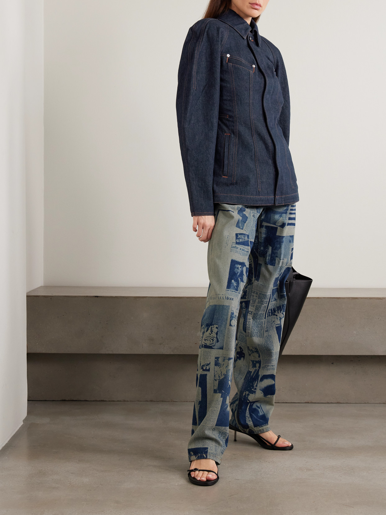 Paneled Topstitched Denim Jacket