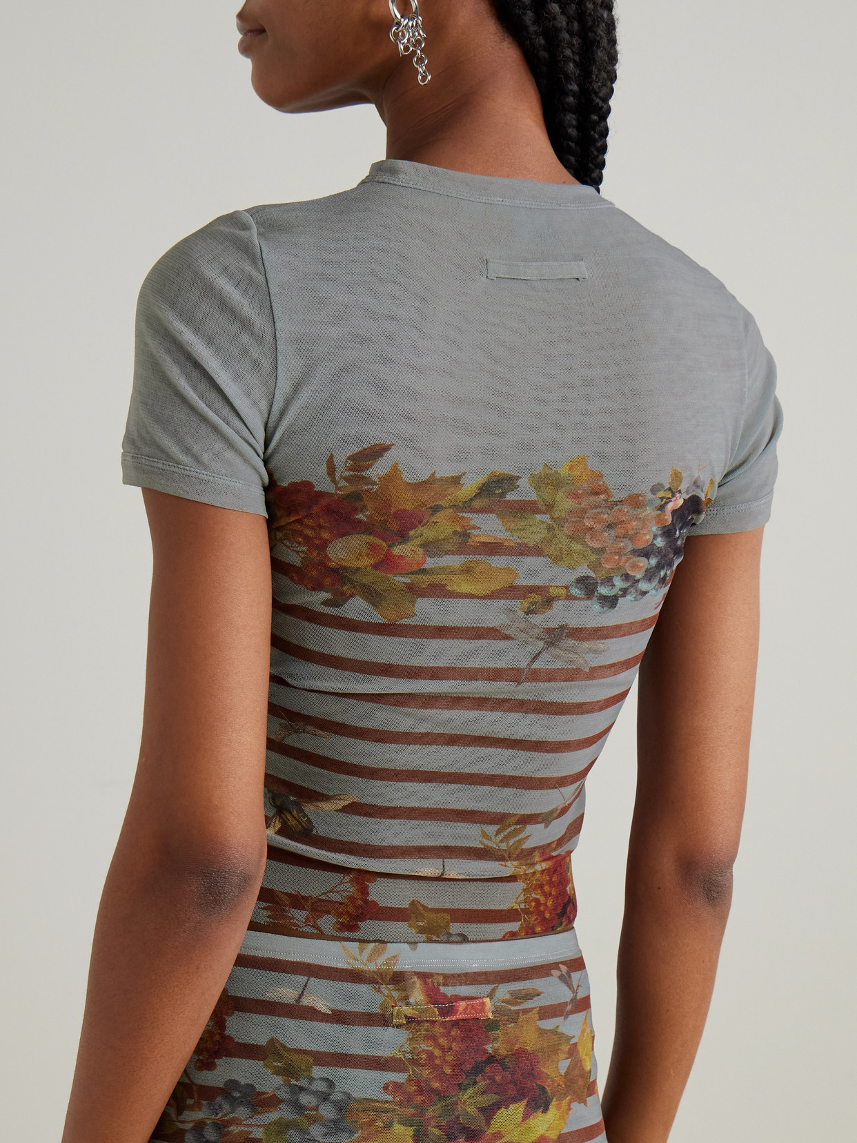 Jean Paul Gaultier Marinière Grape Printed Mesh T-shirt In Gray