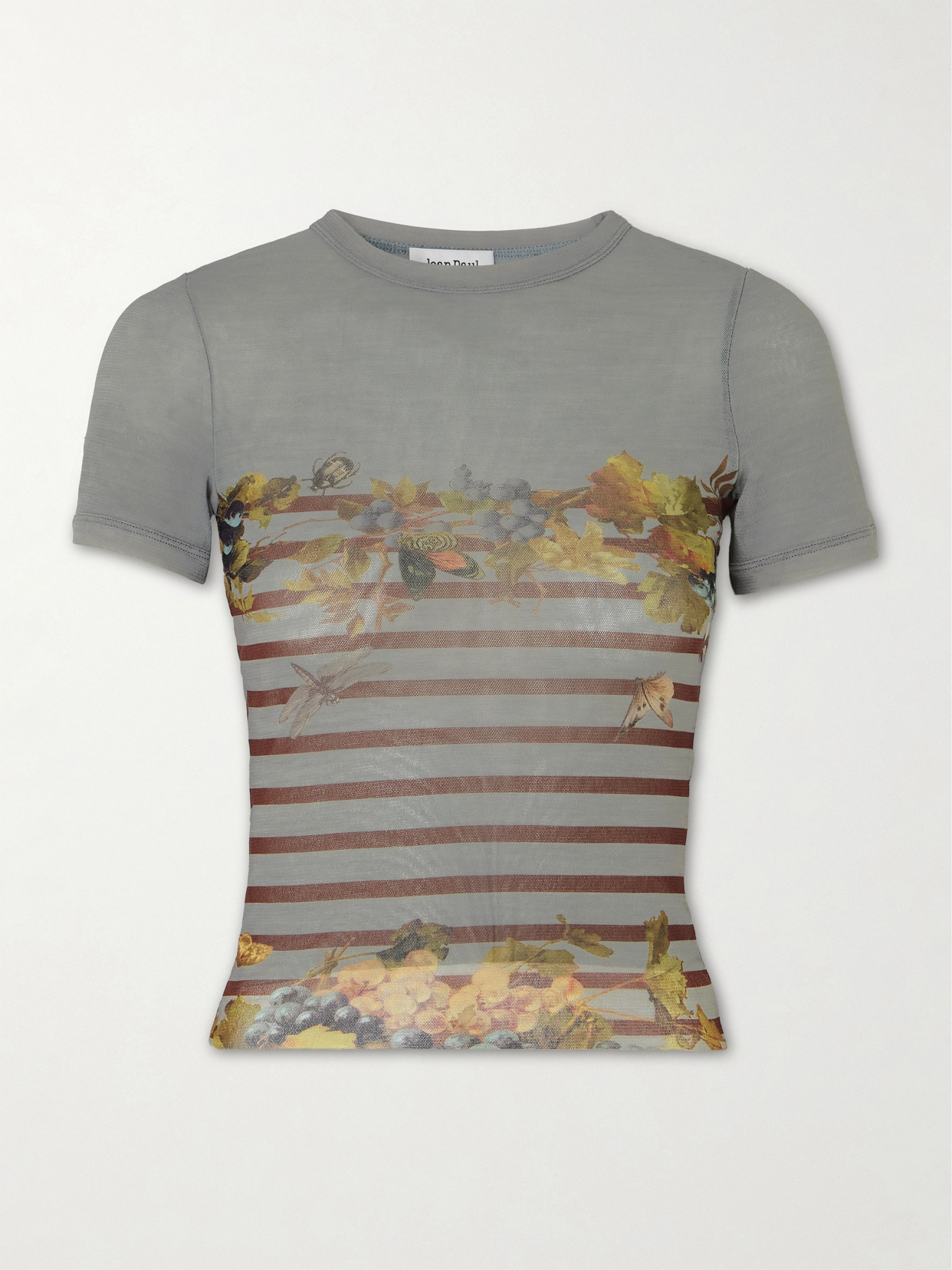 Jean Paul Gaultier Marinière Grape Printed Mesh T-shirt In Gray