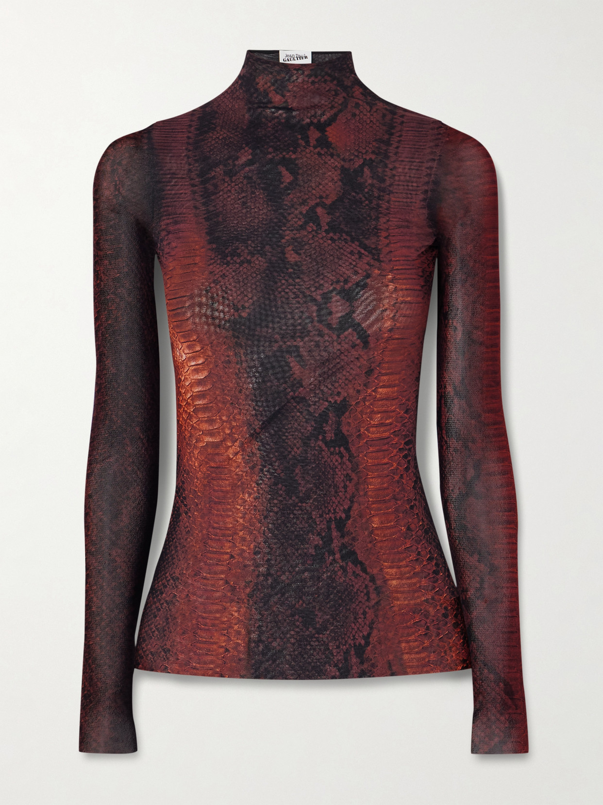 Jean Paul Gaultier Snake-print Mesh Top In Brown