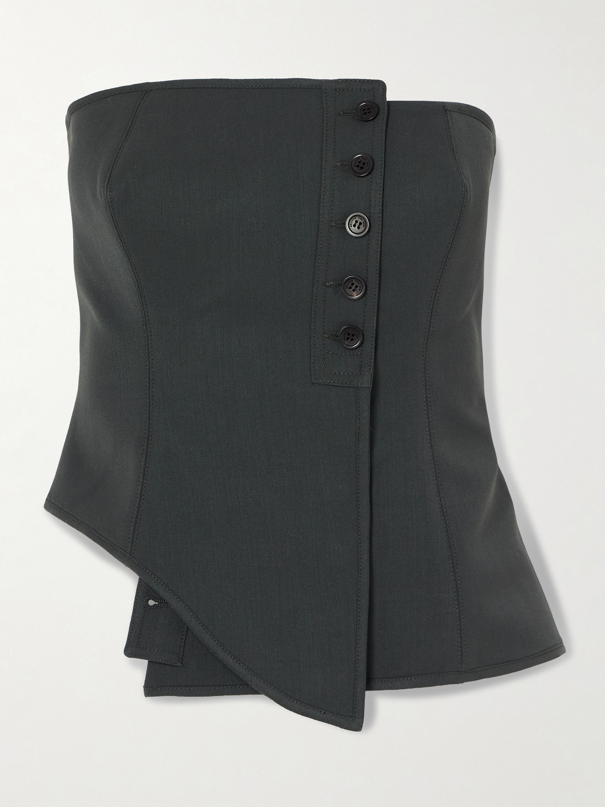 Strapless Asymmetric Wool-Blend Twill Bustier Top