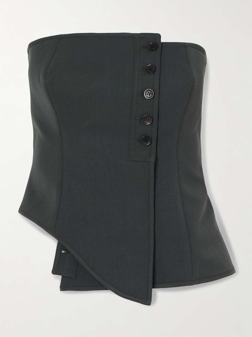 Jean Paul Gaultier Strapless Asymmetric Wool-blend Twill Bustier Top