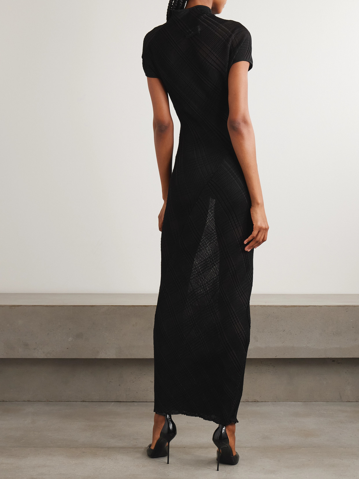 Jean Paul Gaultier Embellished Checked Ribbed-knit Turtleneck Maxi Dress In Multi