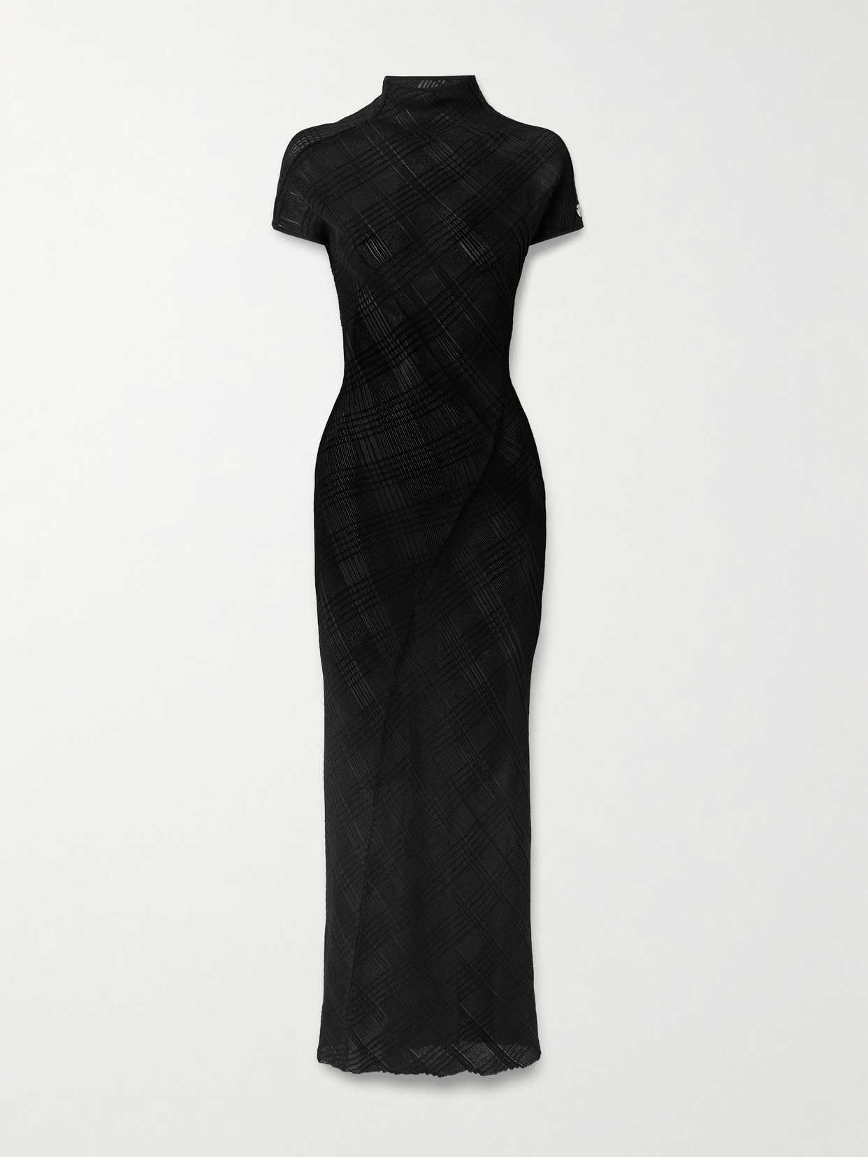 Jean Paul Gaultier Embellished Checked Ribbed-knit Turtleneck Maxi Dress In Multi