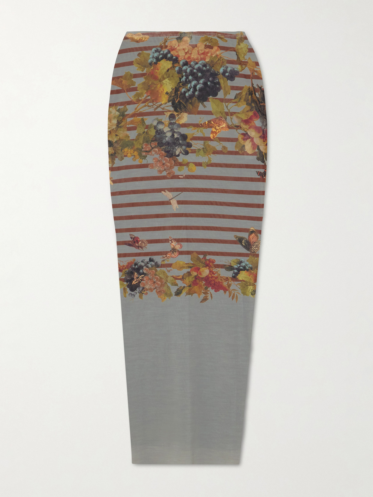 Jean Paul Gaultier Marinière Grape Printed Mesh Midi Skirt In Brown
