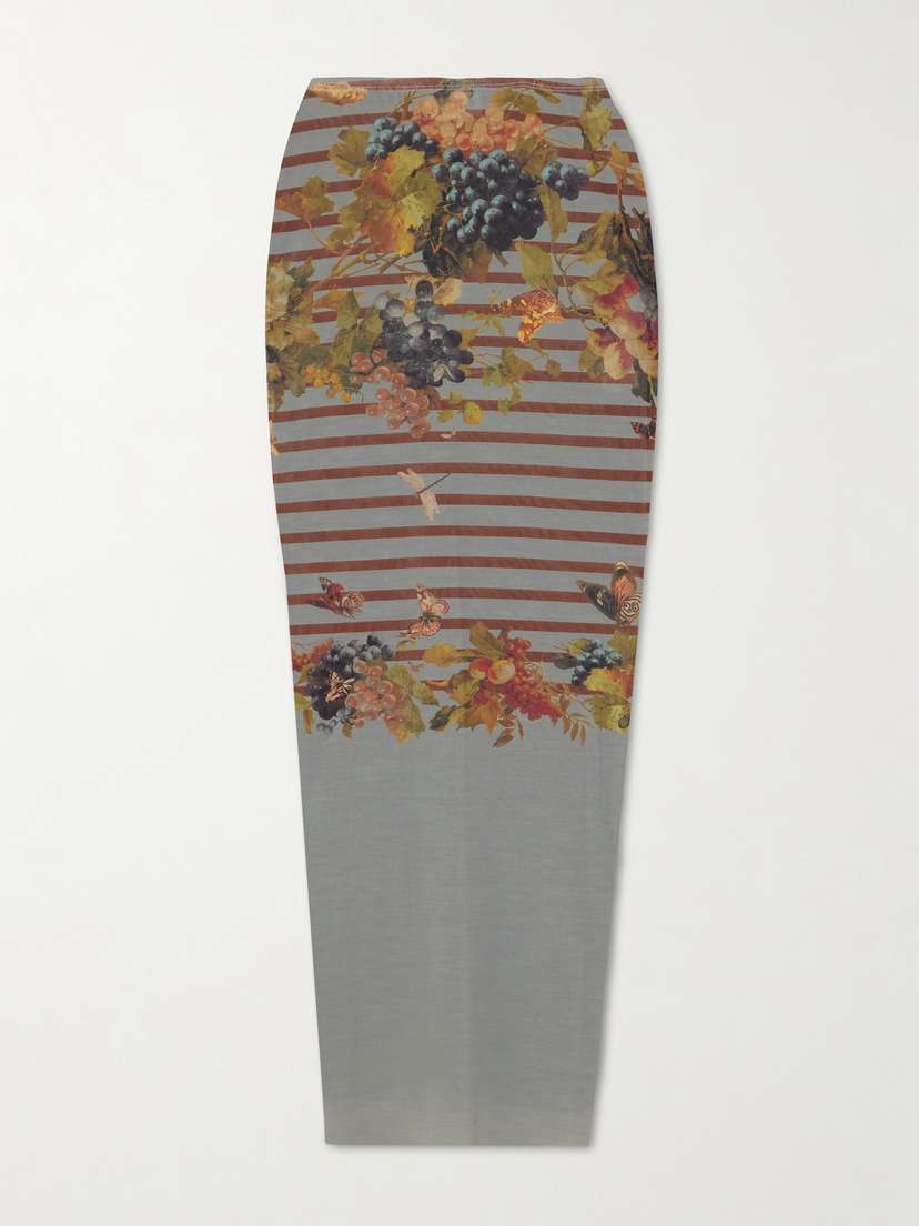 Jean Paul Gaultier Marinière Grape Printed Mesh Midi Skirt