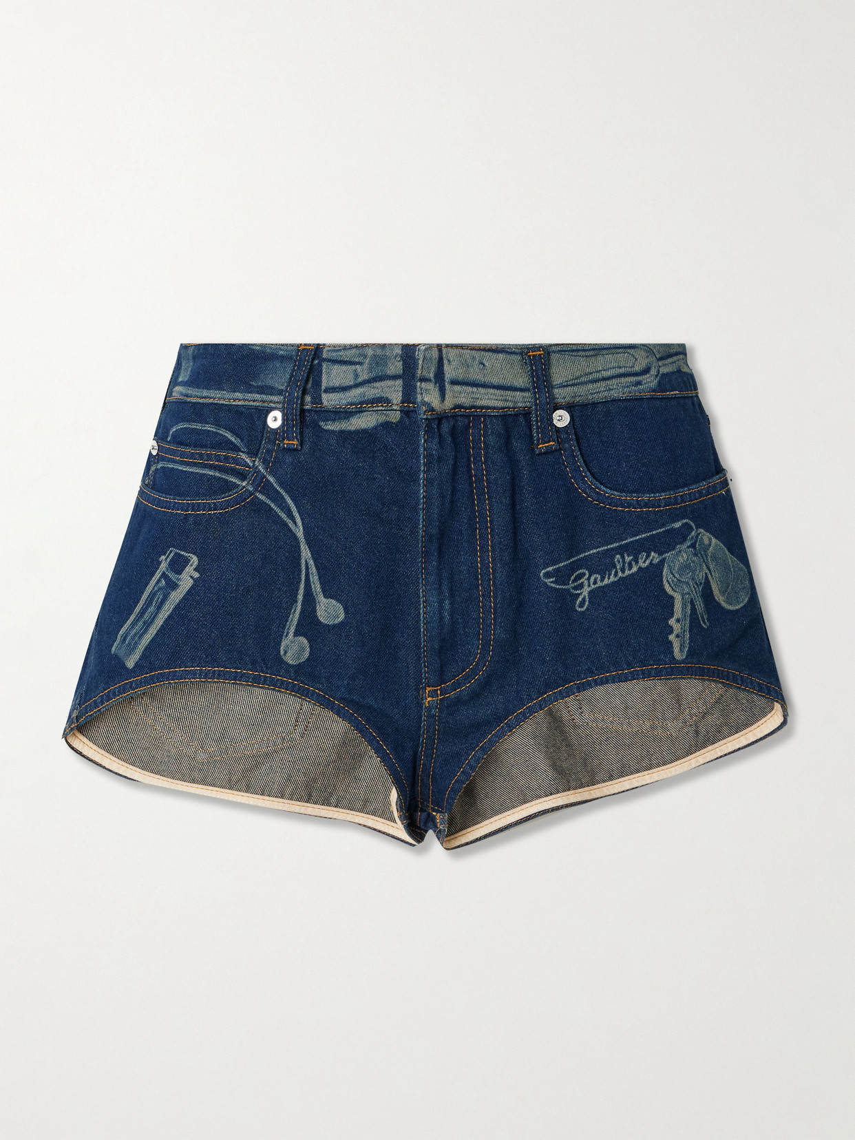 Jean Paul Gaultier Trompe-l'œil Printed Denim Shorts In Blue