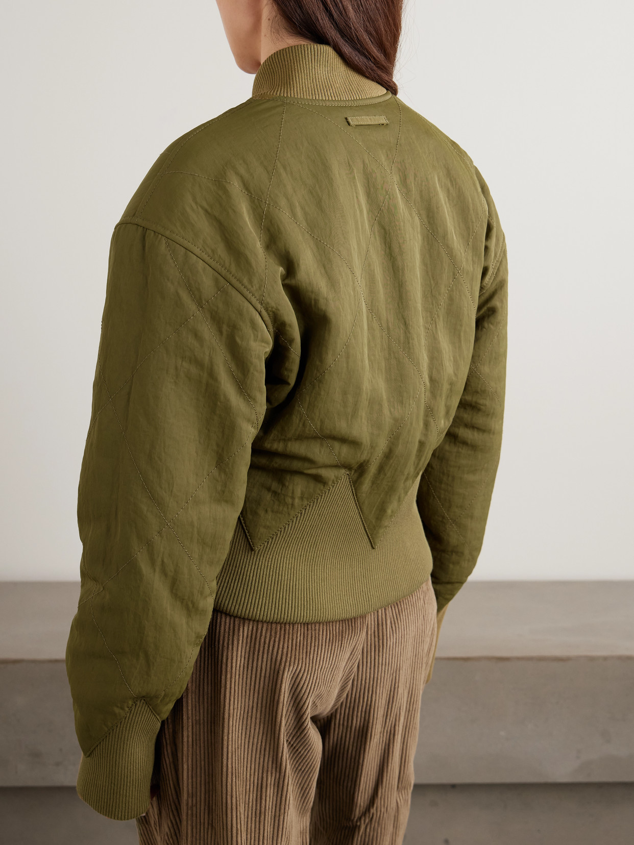 Paneled Quilted Recycled-Shell Bomber Jacket