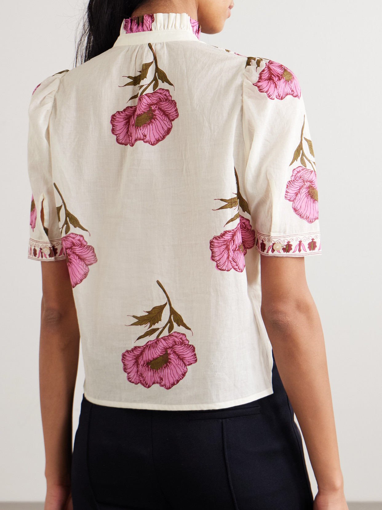 Alix Of Bohemia Winn Ruffled Floral-print Cotton-voile Blouse In White