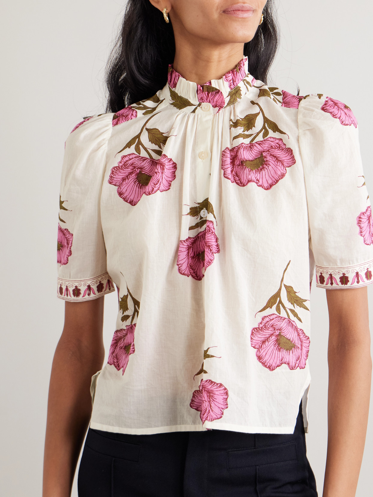 Alix Of Bohemia Winn Ruffled Floral-print Cotton-voile Blouse In White