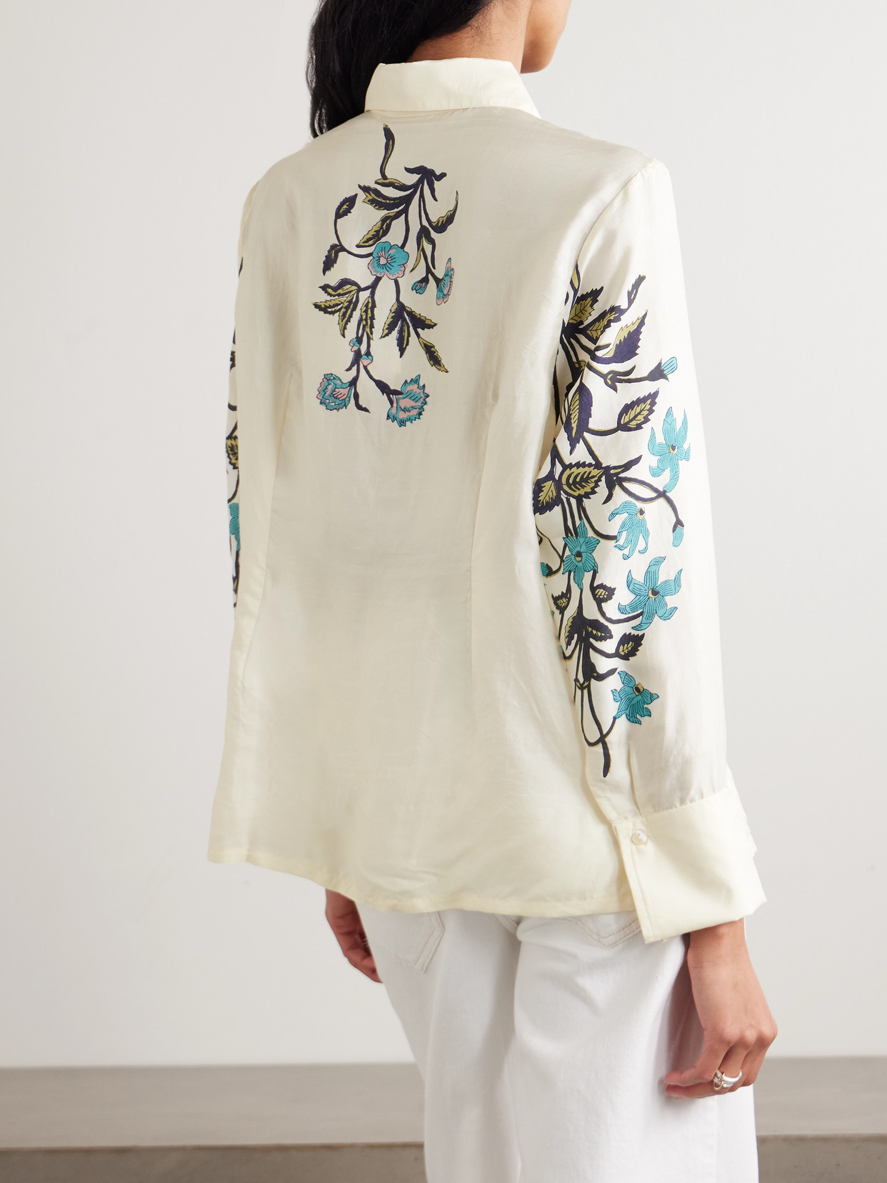 Alix Of Bohemia Dana Floral-print Silk Crepe De Chine Shirt In White