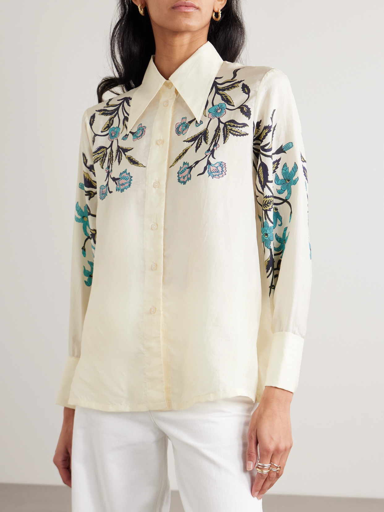 Alix Of Bohemia Dana Floral-print Silk Crepe De Chine Shirt In White