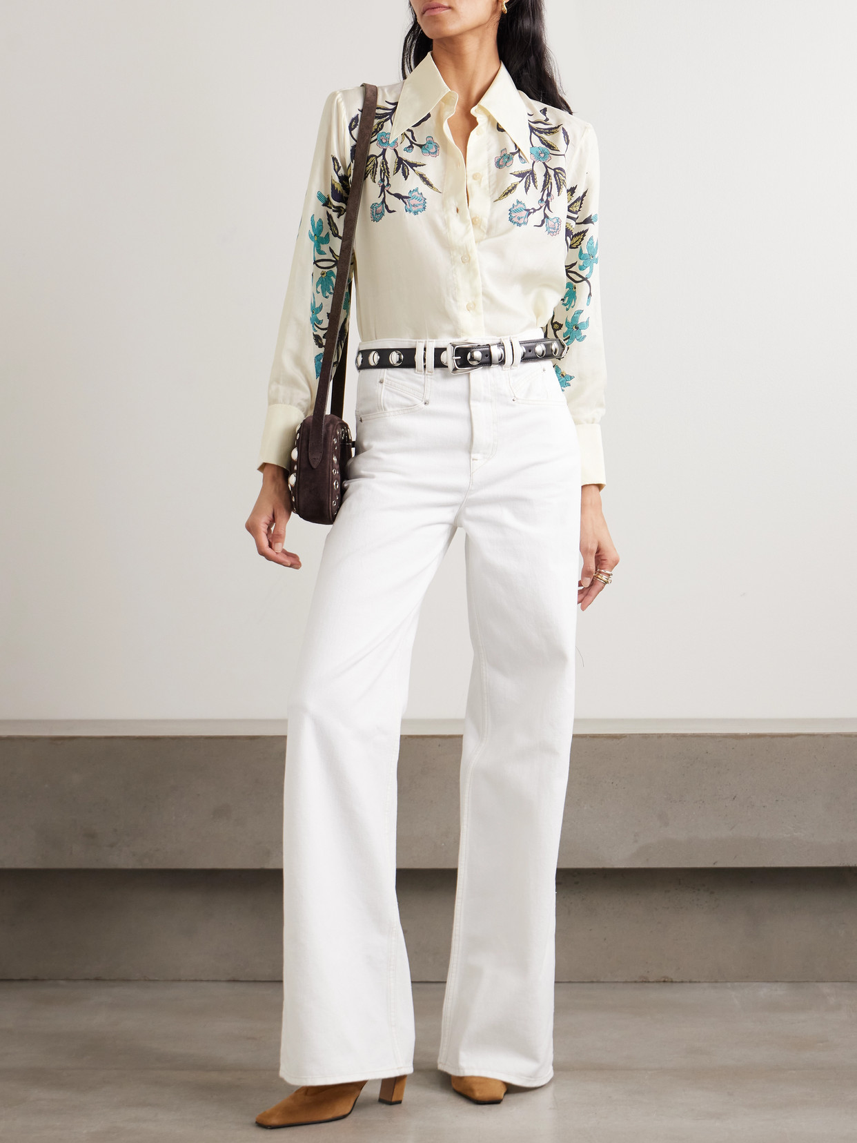 Alix Of Bohemia Dana Floral-print Silk Crepe De Chine Shirt In White