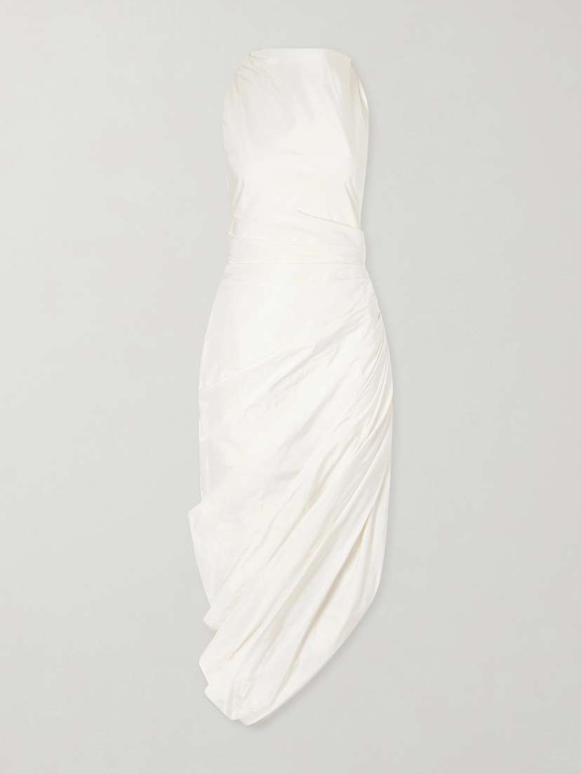 Altuzarra Dora Asymmetric Draped Gathered Taffeta Midi Dress