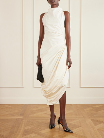 Altuzarra Dora asymmetric draped gathered taffeta midi dress