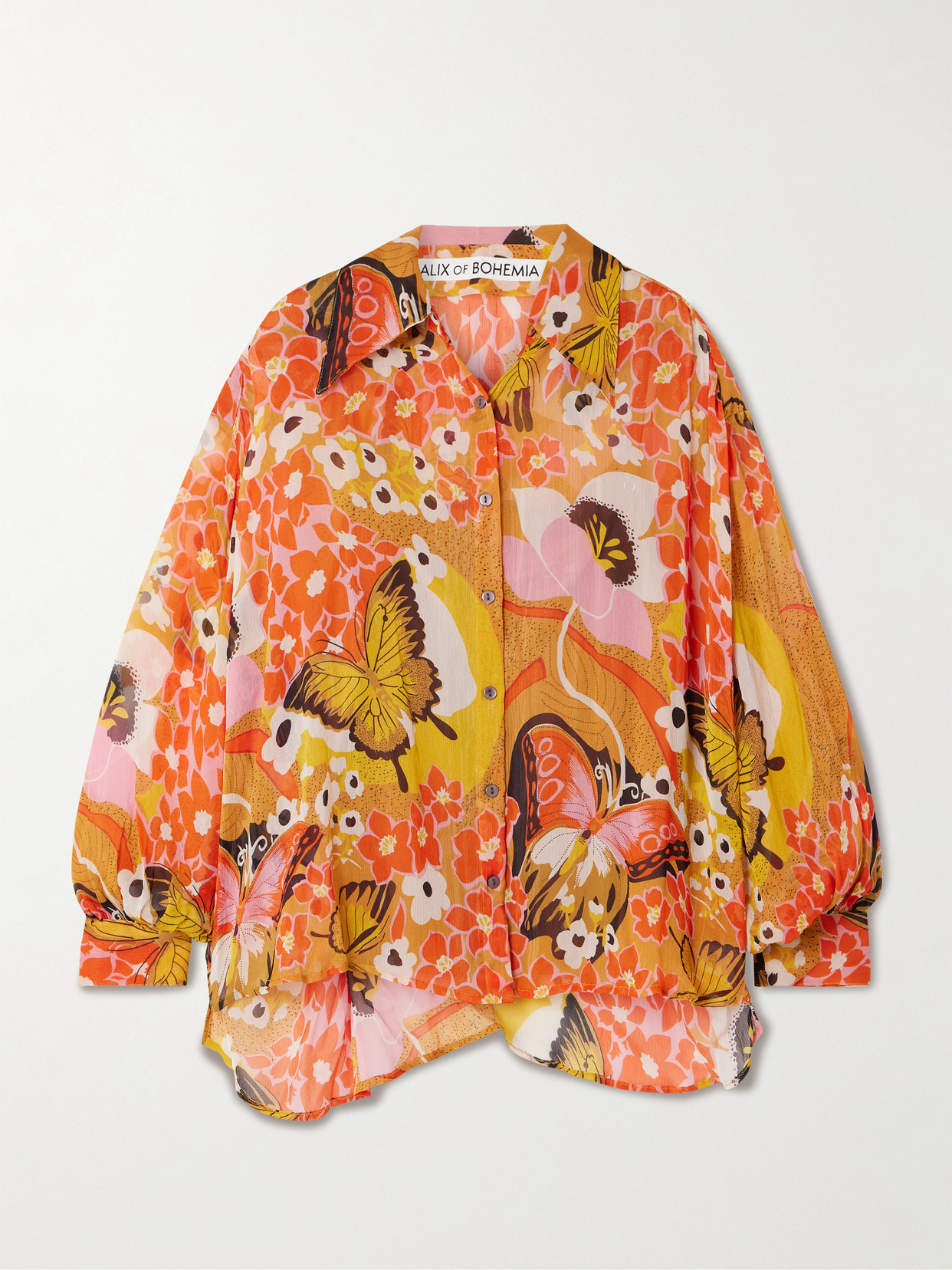 Alix Of Bohemia Emery Marigold Meadow Georgette Shirt In Orange