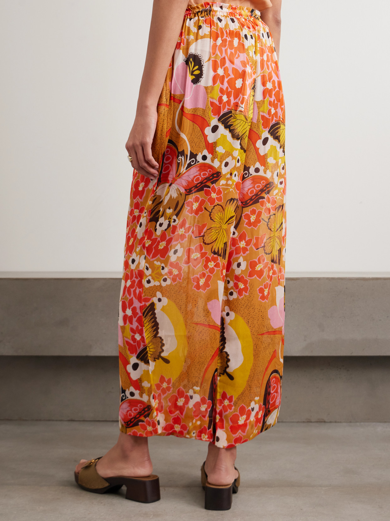 Alix Of Bohemia Otto Marigold Meadow Floral-print Georgette Straight-leg Pants In Orange