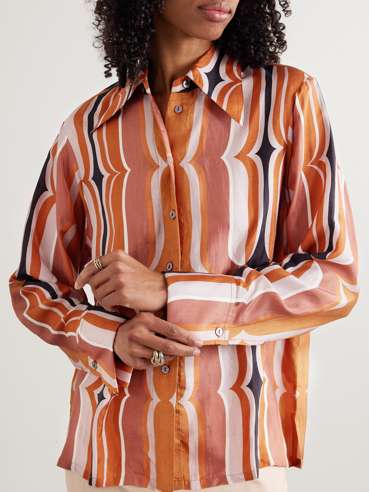 Alix Of Bohemia Dana Printed Silk Shirt In Orange