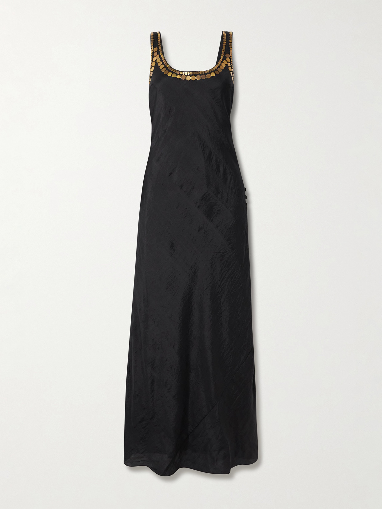 Alix Of Bohemia Adele Gilded Coin Embellished Silk-faille Midi Dress In Black