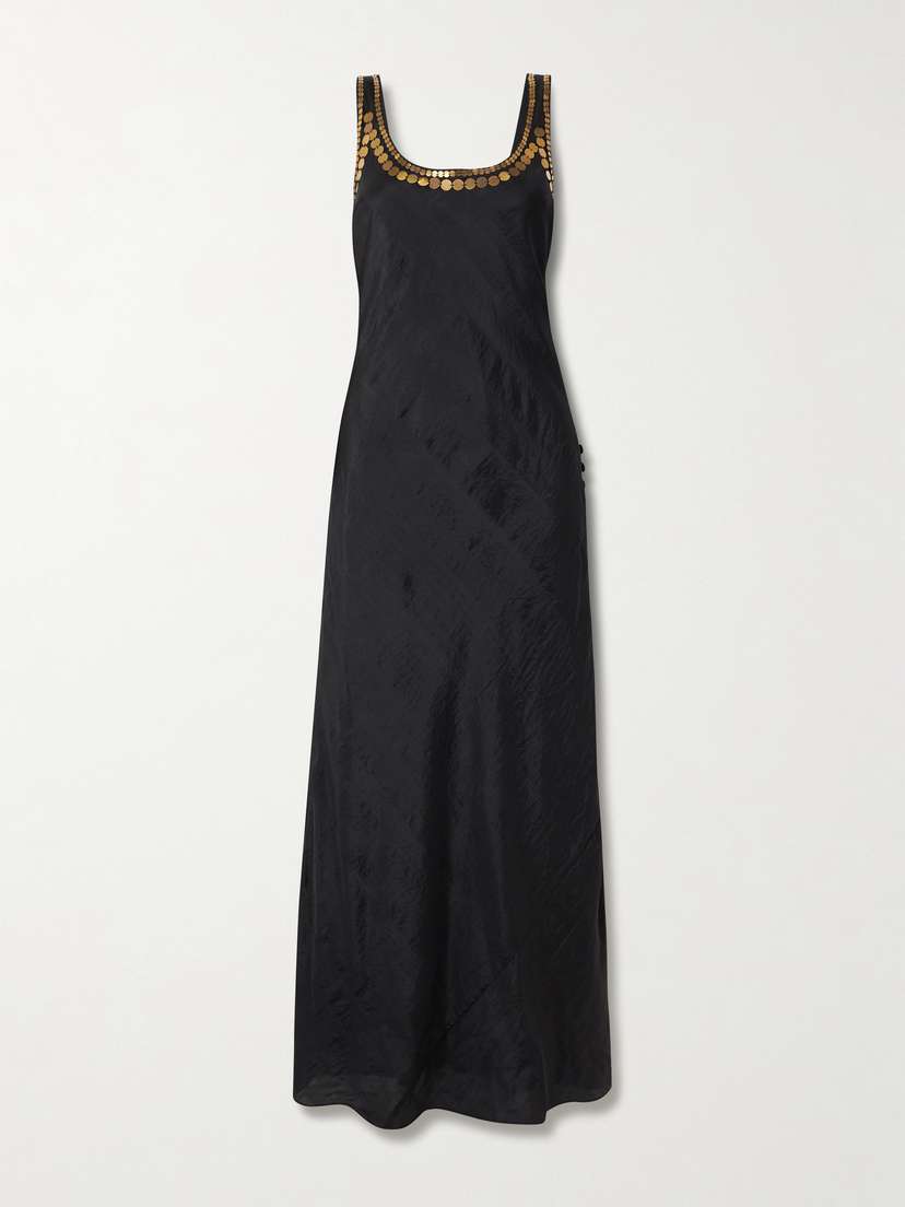 ALIX OF BOHEMIA Adele Gilded Coin Embellished Silk-faille Midi Dress