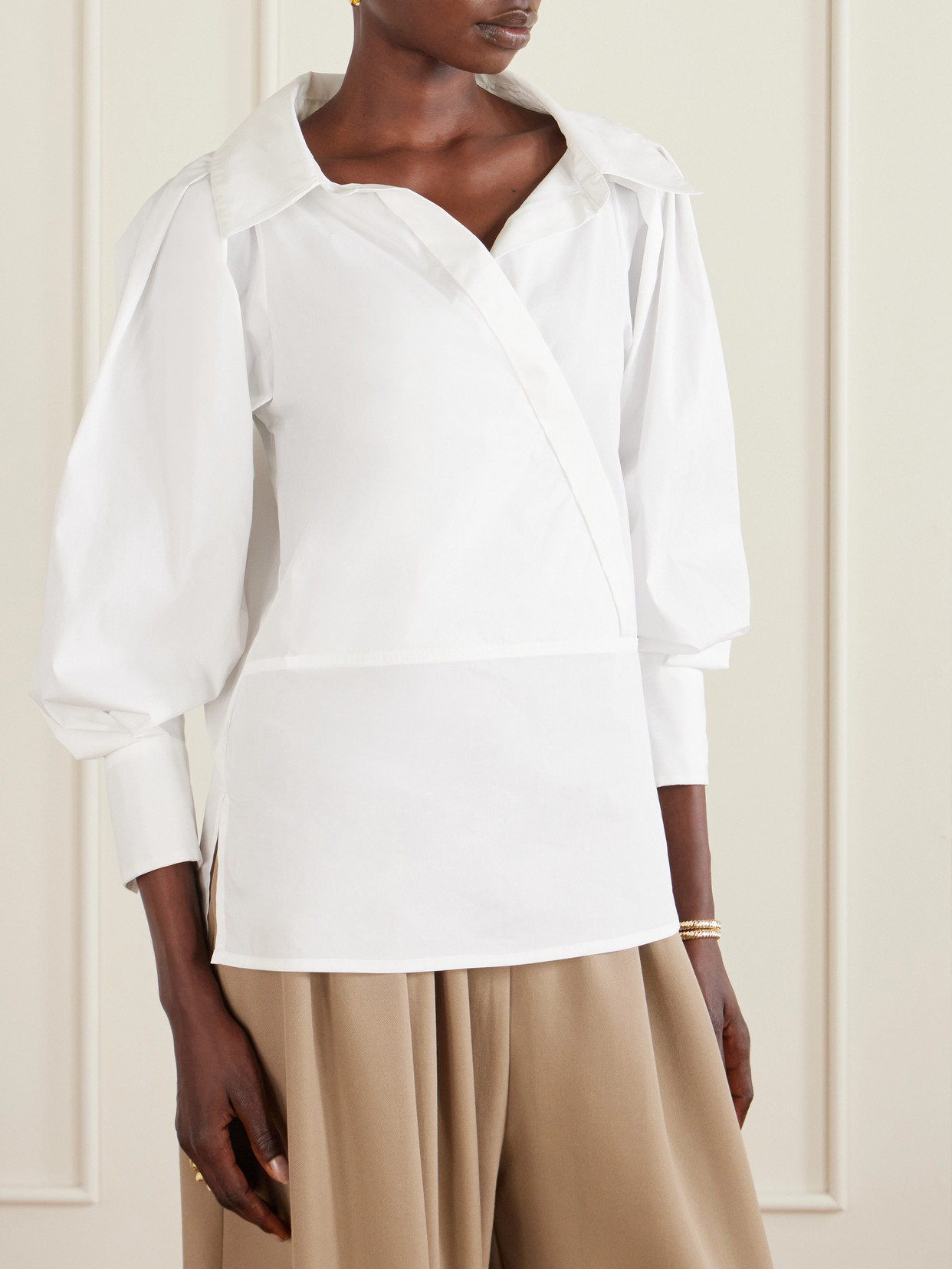 Arthur Wrap-Effect Cotton-Blend Poplin Blouse
