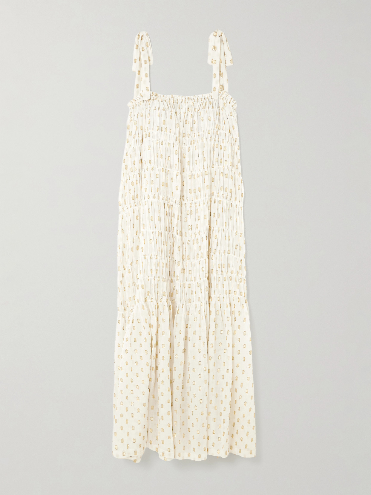 Alix Of Bohemia Emrys Smocked Fil Coupé-gauze Midi Dress In White