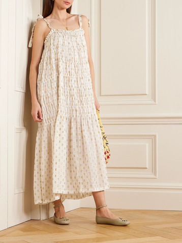 Alix Of Bohemia Emrys smocked fil coupé-gauze midi dress