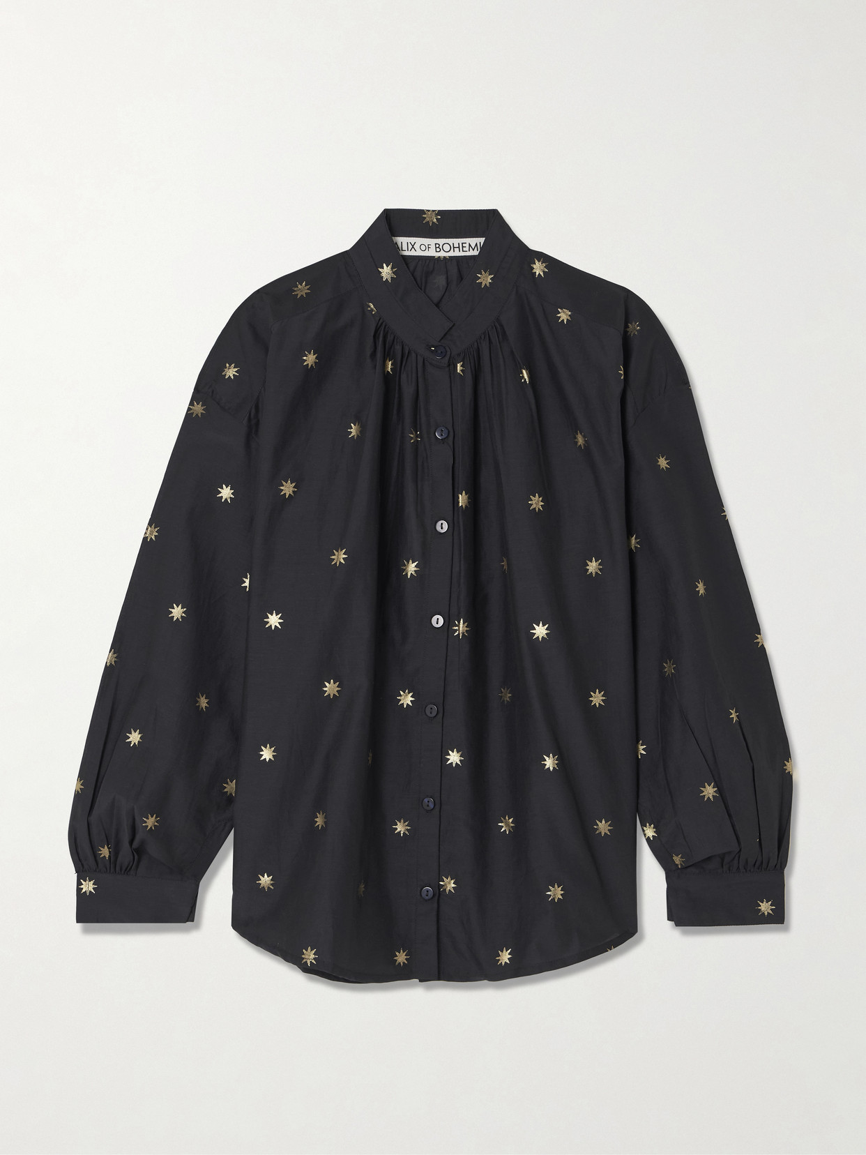 Alix Of Bohemia Kiki Celestial Night Printed Cotton And Silk-blend Shirt In Black