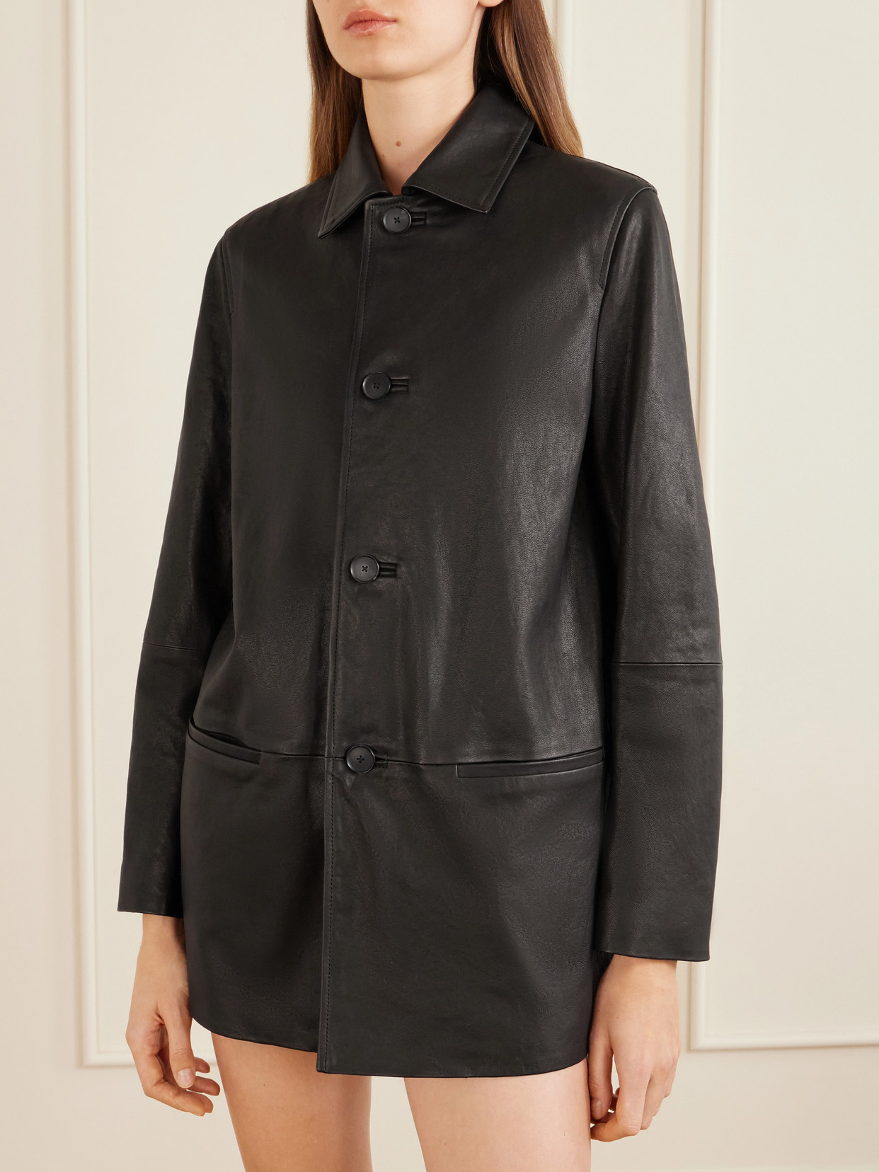 Auralee Textured-leather Jacket In Black