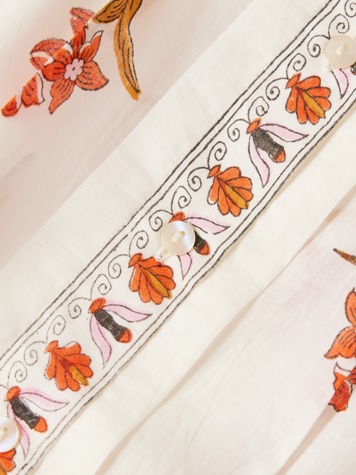 Alix Of Bohemia Ryland Persimmon Cropped Pleated Floral-print Cotton-voile Blouse In White