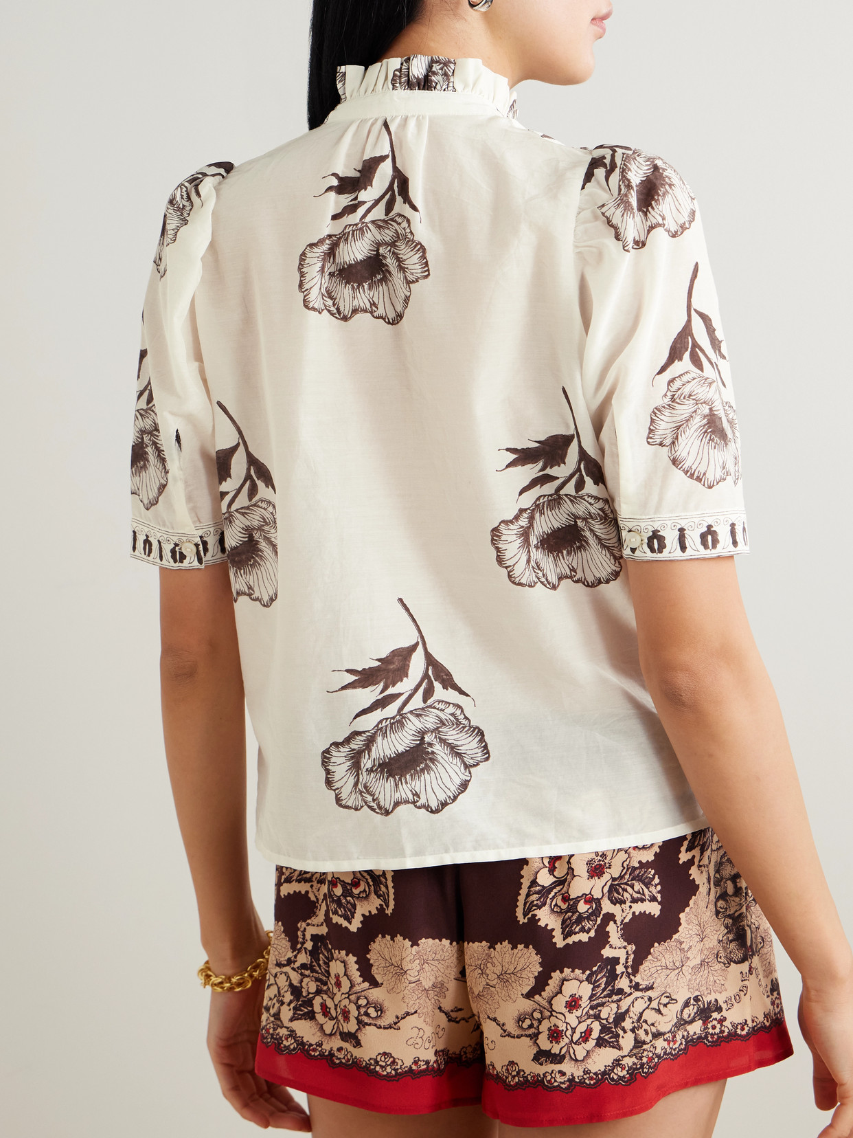 Winn Obsidian Poppy Floral-Print Cotton And Silk-Blend Blouse
