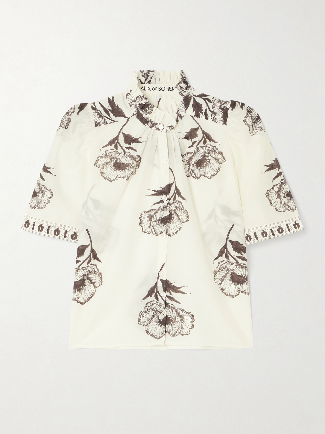 Alix Of Bohemia Winn Obsidian Poppy Floral-print Cotton And Silk-blend Blouse In White