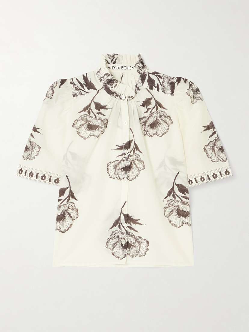 ALIX OF BOHEMIA Winn Obsidian Poppy Floral-print Cotton And Silk-blend Blouse