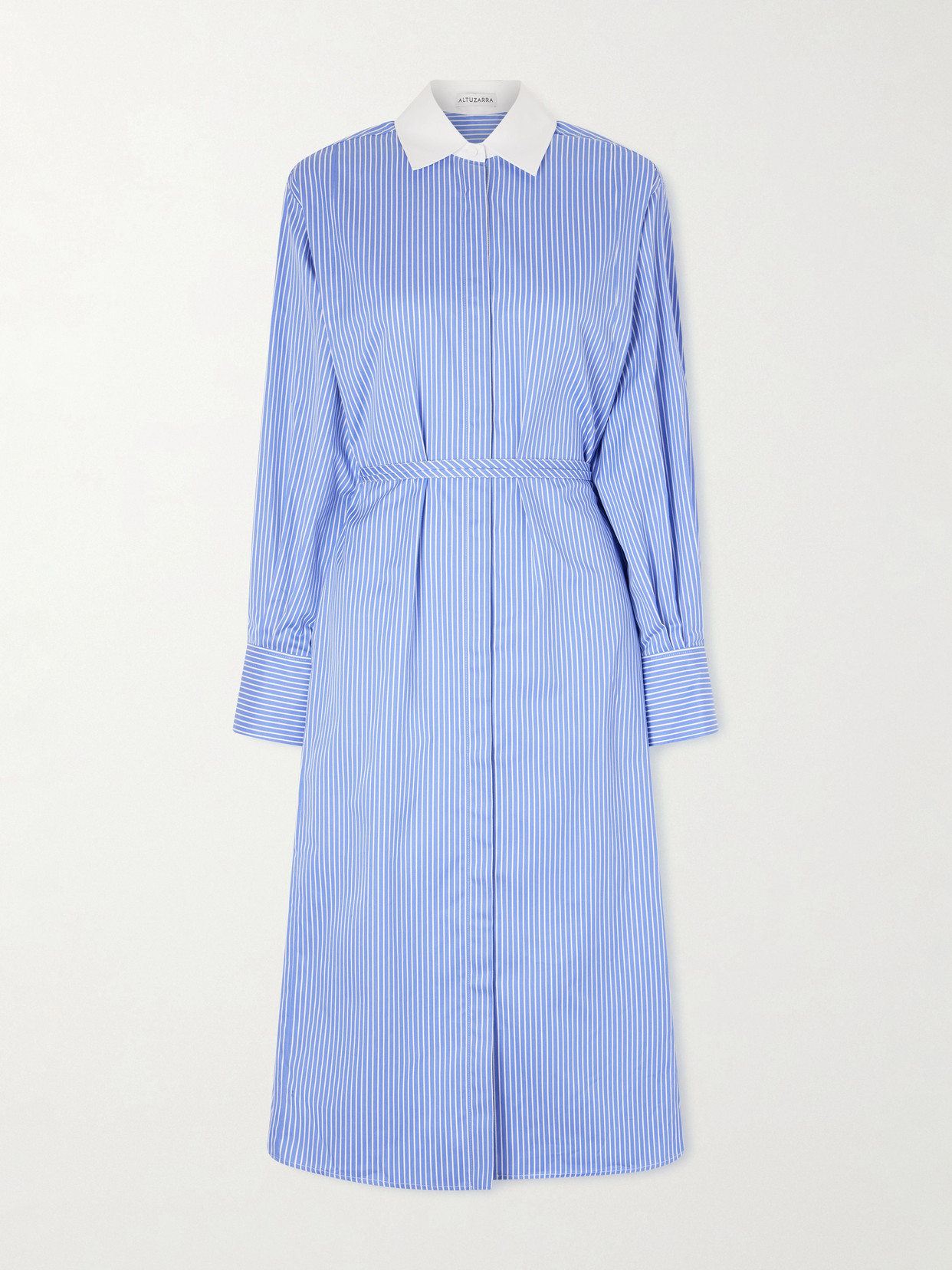 Altuzarra Floyd Belted Striped Cotton-poplin Midi Dress In Blue