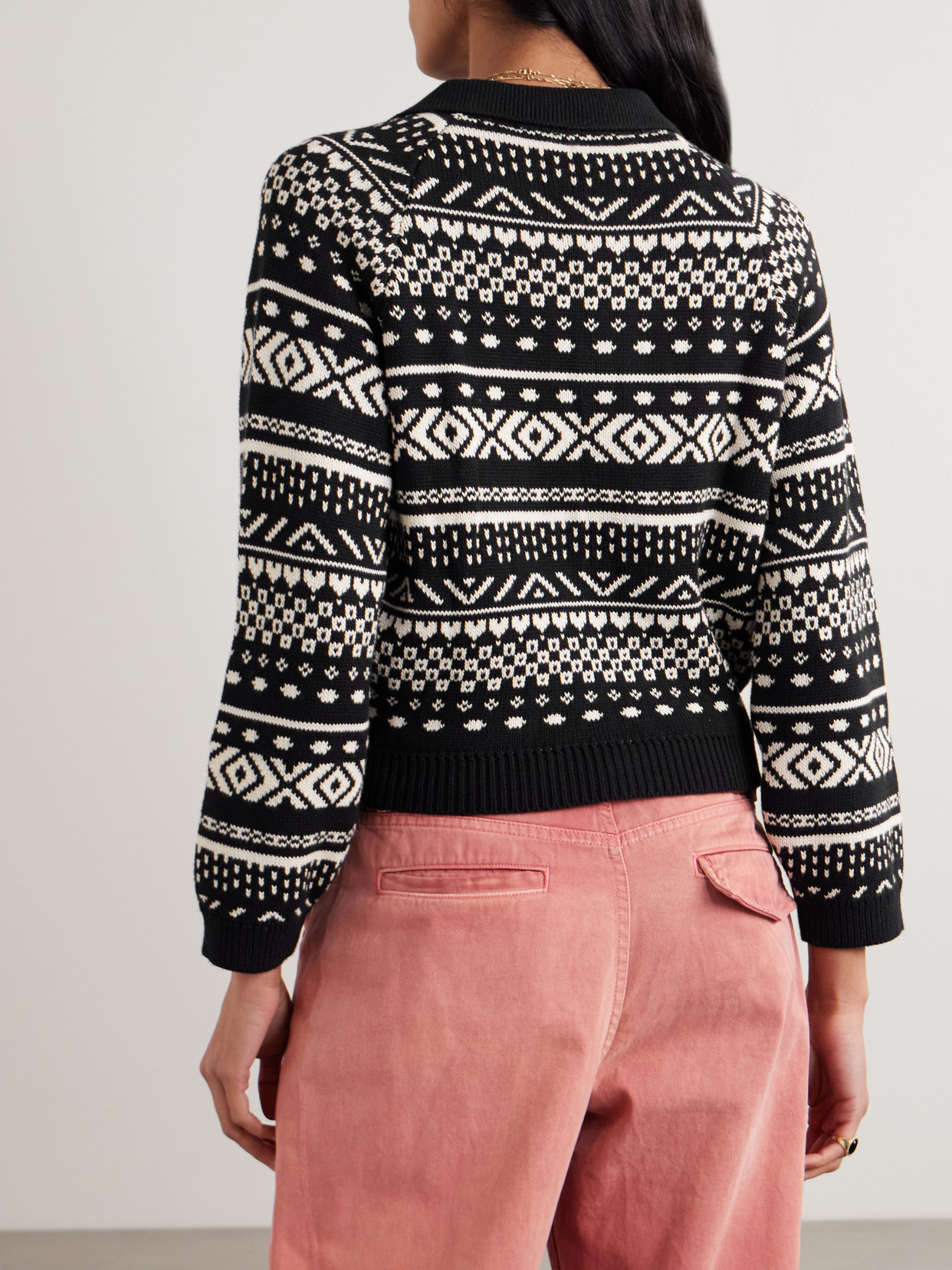 Alix Of Bohemia Liza Fair Isle Cotton Polo Sweater In Black