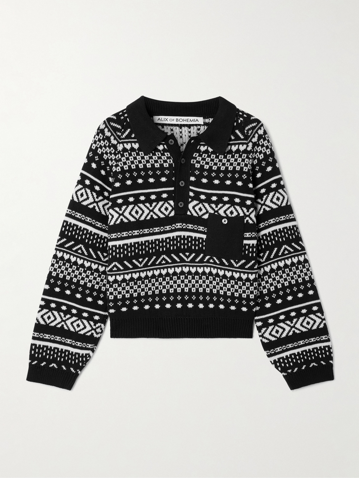Alix Of Bohemia Liza Fair Isle Cotton Polo Sweater In Black