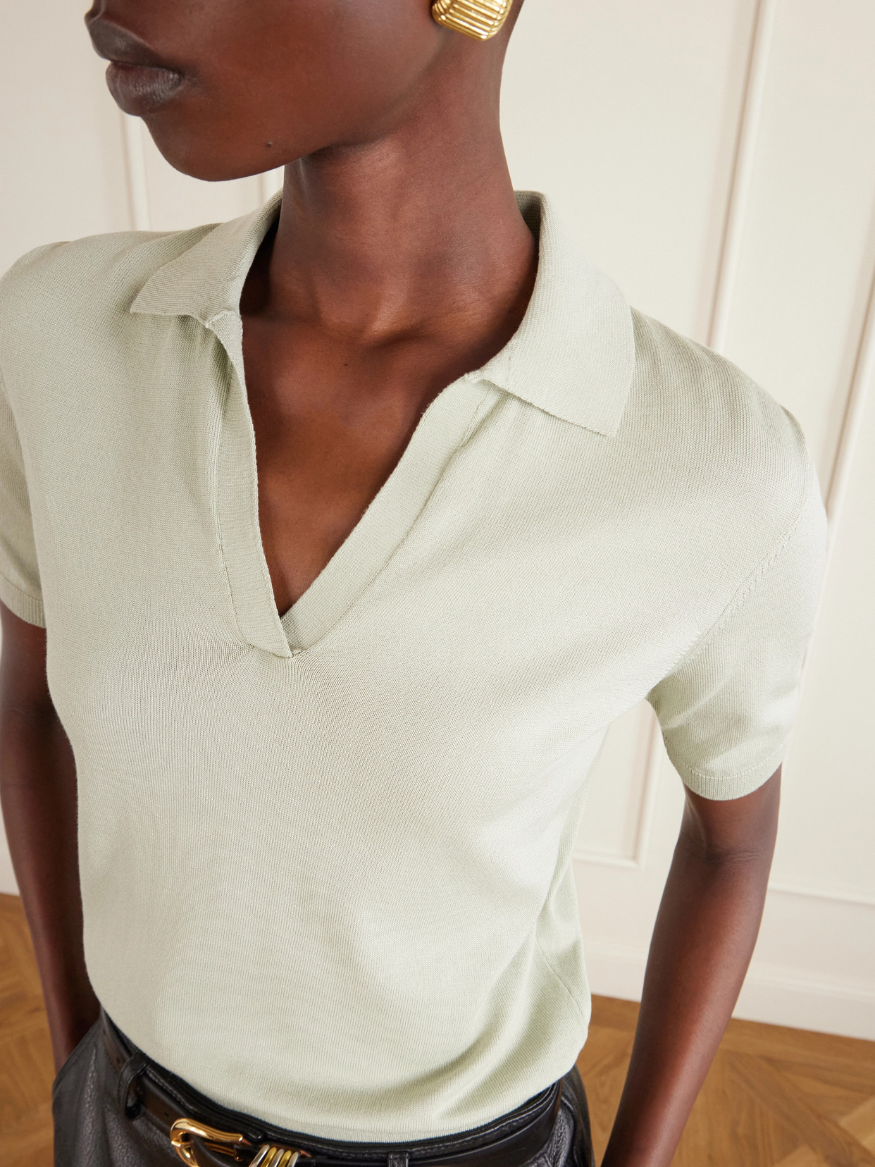 Clay Cropped Cotton And Silk-Blend Polo