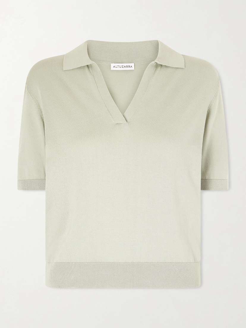 Altuzarra Clay Cropped Cotton And Silk-blend Polo Shirt